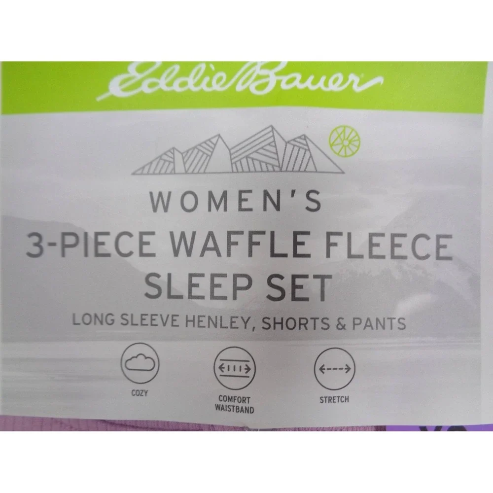 Eddie Bauer Women's 3-Piece Waffle Fleece Sleep‎ Set Pajamas Size XS Purple